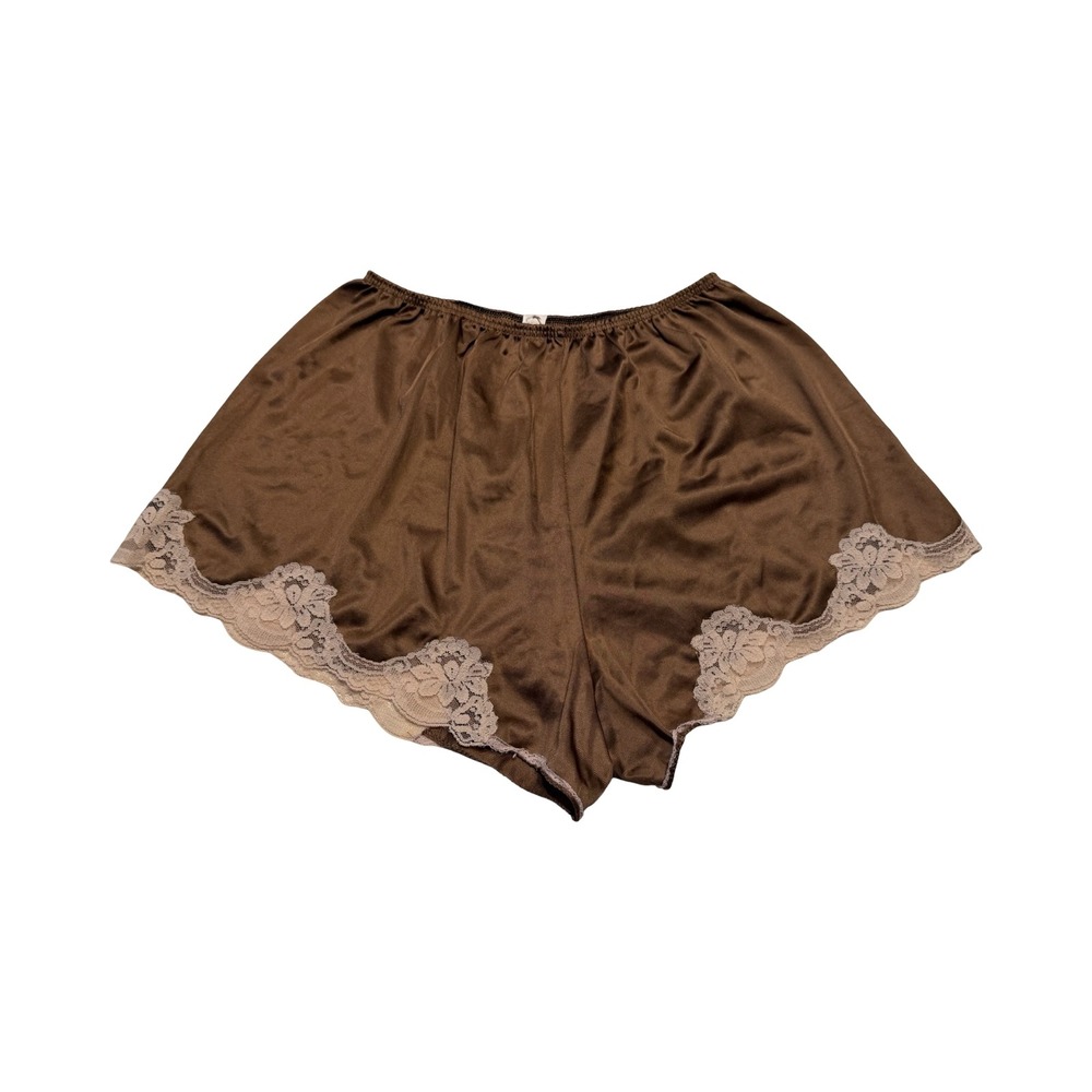 Vtg Sears Brown Satin Lace Trim Sleep Tap Shorts Womens Size 6 Hips 37-38